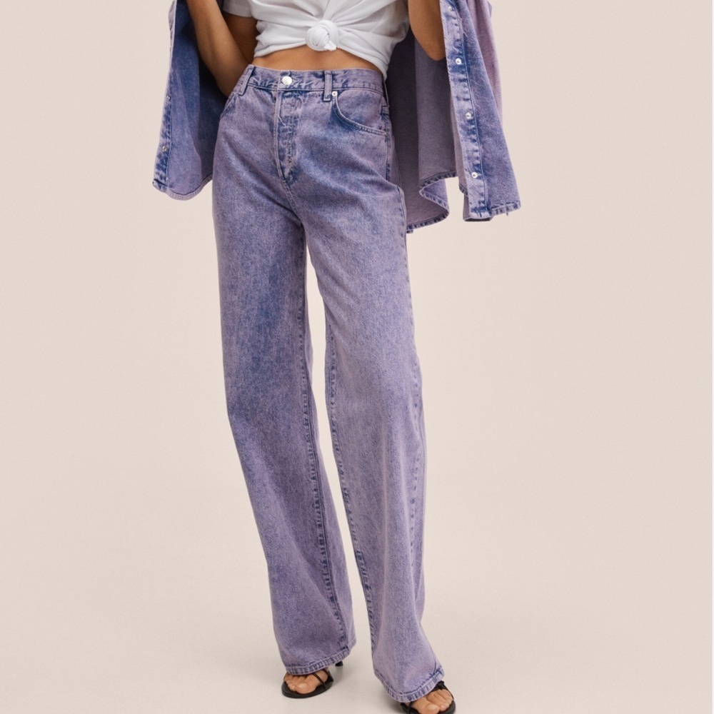 MNG Mango Jeans Wide Leg Full Length High Rise  Purple Blue Size 4 NEW